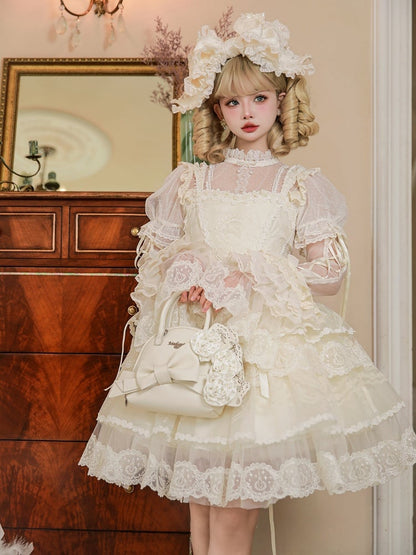 Creamy White Roses Big Bowknot Shell Bag