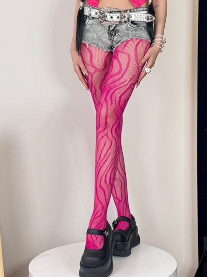 Black/Rose Red/Blue/Red/Purple Gyaru Fashion Zebra-stripe Tights