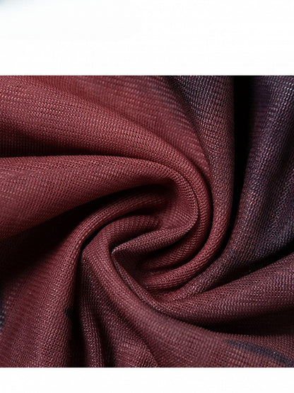 Wine Red Tie Dye Design Cascading Ruffle Accents Asymmetrical Hem Cami Top