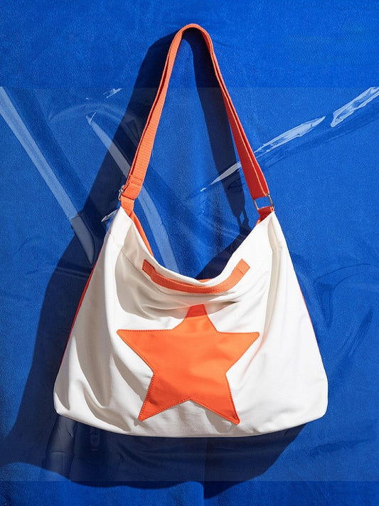 White & Orange Star Tote Bag With Large Capacity
