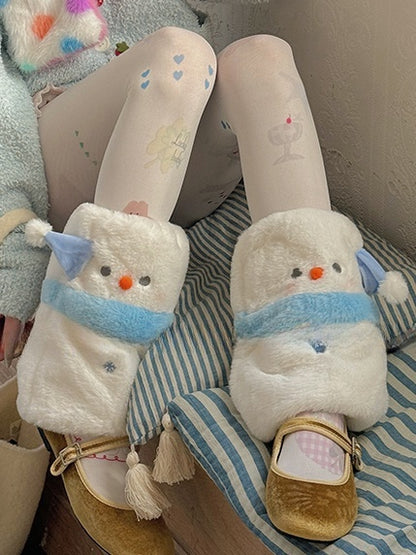 White Cute Snowman Plush Leg Warmers