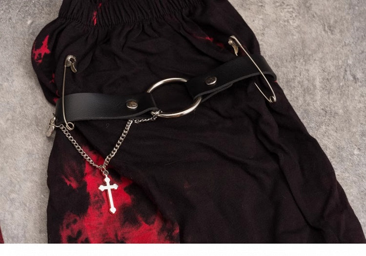 Gothic Black and Red Tie-dyed Asymmetrical Leg Warmers