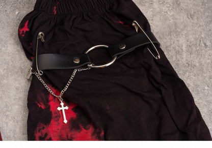 Gothic Black and Red Tie-dyed Asymmetrical Leg Warmers