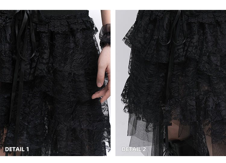 Gothic Black High-Low Tiered Lace Skirt