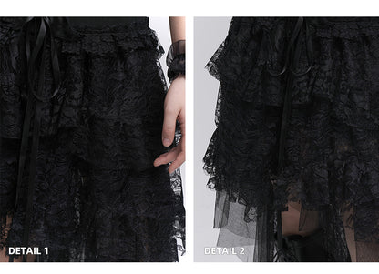 Gothic Black High-Low Tiered Lace Skirt