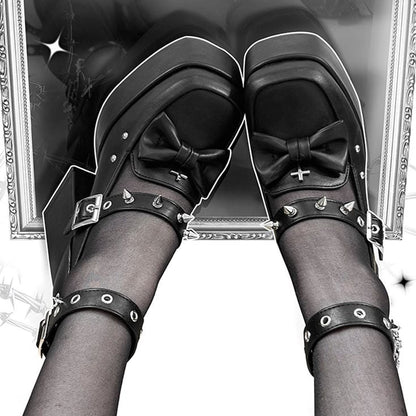 Spike Studs Matte Black Platform Block High Heels Punk Goth Shoes