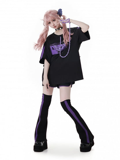 Black and Purple Colorblock Design Leg Warmers