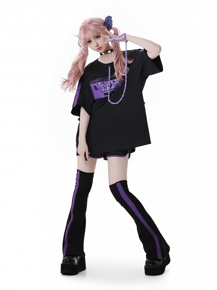 Black and Purple Colorblock Design Leg Warmers