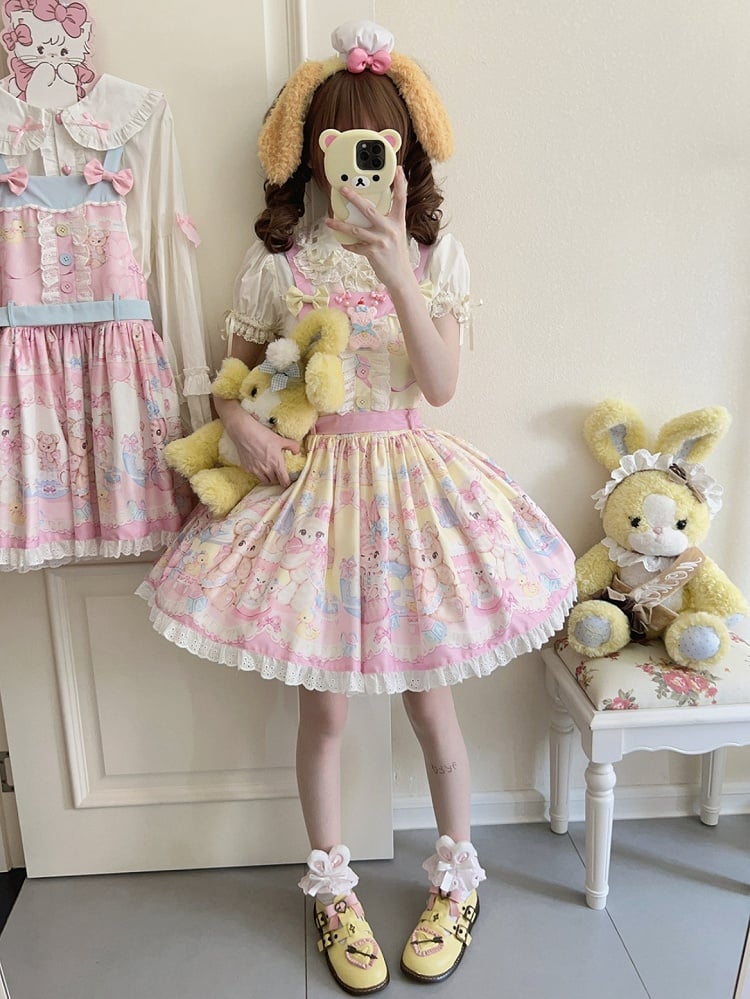 Teddy Print Yellow Sweet Lolita Overall Dress