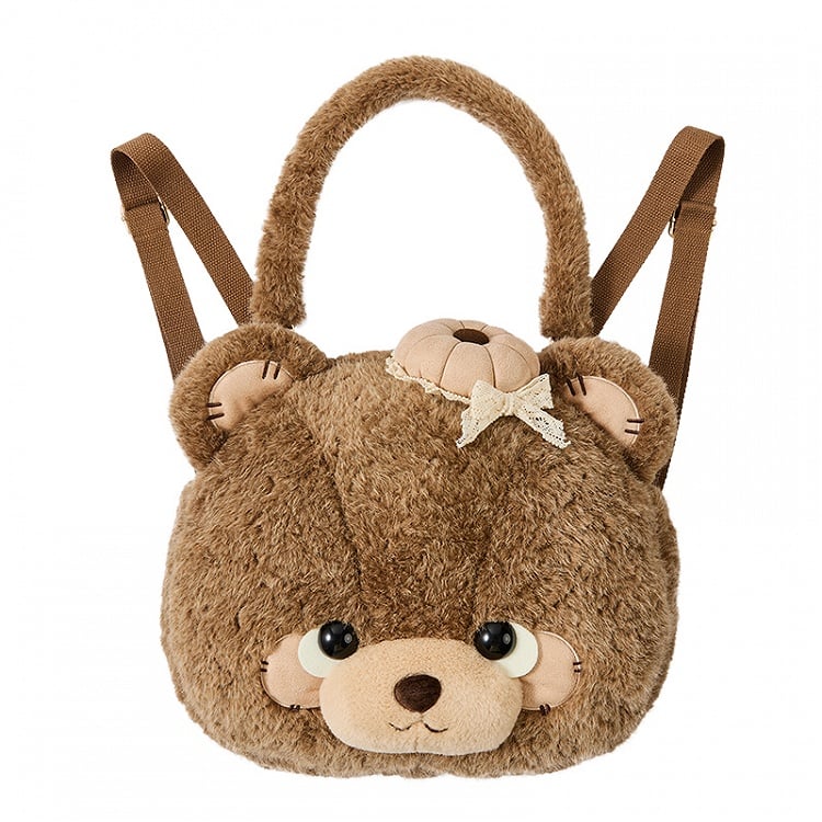 Brown/Pink/White Large Plush Teddy Bear Face Lolita Backpack/Handbag