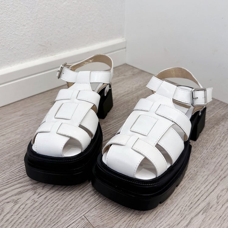 White Cage Design Slingback Platform Sandals