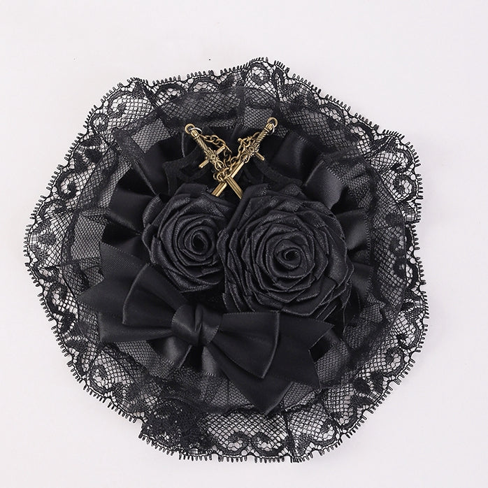Swords Decorated Gothic Black Rosettes Bowknot Lace Hairclip
