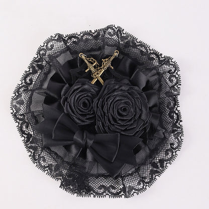Swords Decorated Gothic Black Rosettes Bowknot Lace Hairclip