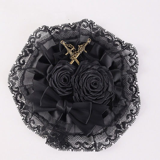 Swords Decorated Gothic Black Rosettes Bowknot Lace Hairclip