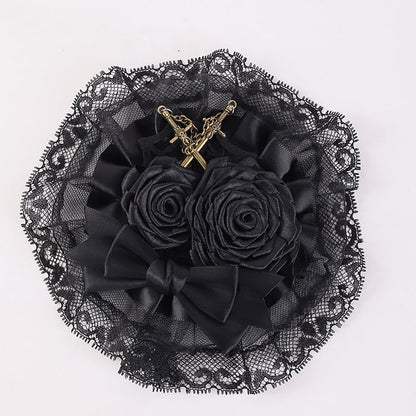 Swords Decorated Gothic Black Rosettes Bowknot Lace Hairclip