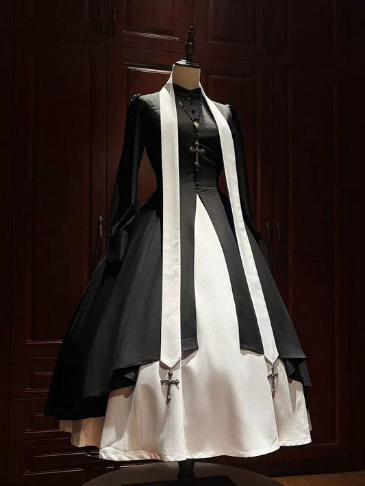 Black and White Nun Lolita Long Sleeves Dress