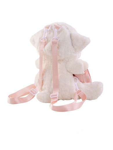 White Plush Lamb Backpack And Detachable Pink Canvas Bag Set