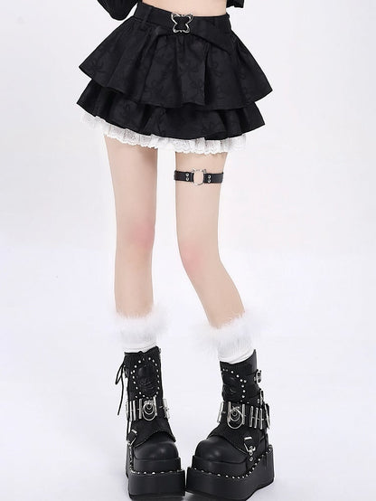 Black Bowknots Pattern Tiered Skirt