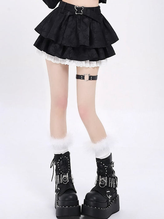 Black Bowknots Pattern Tiered Skirt