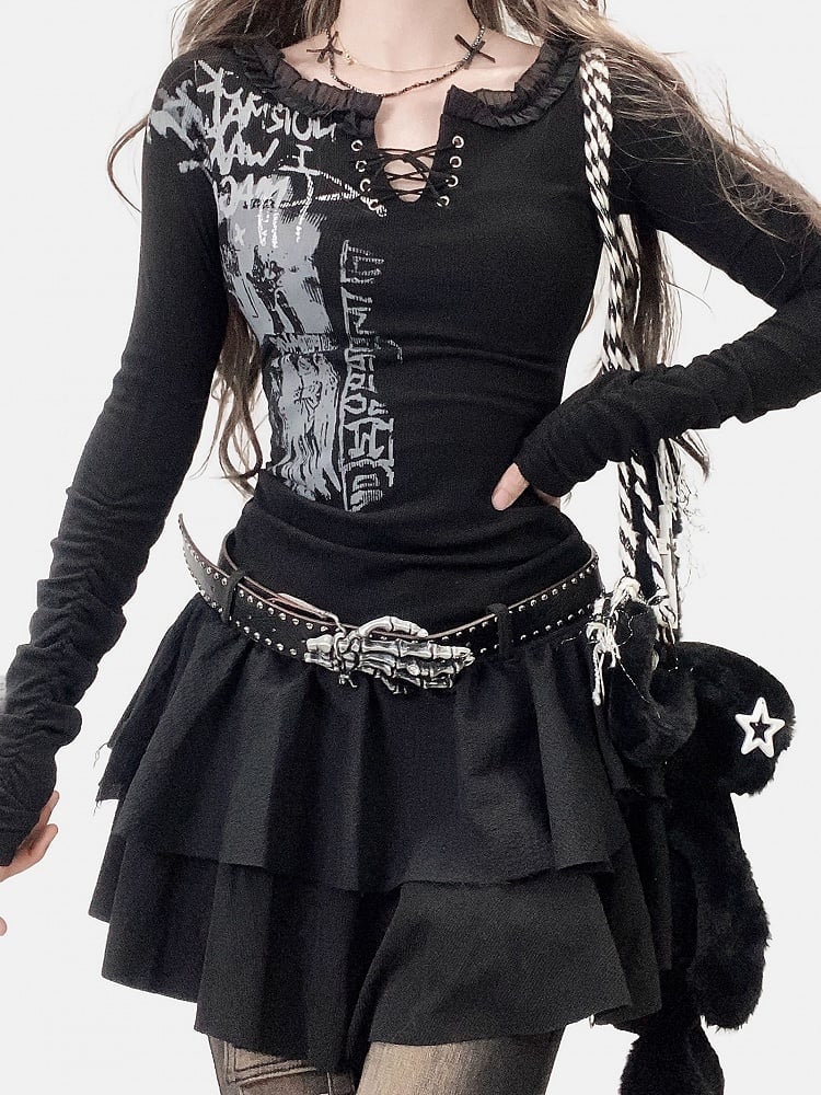 Black Y2K Print Design Dress