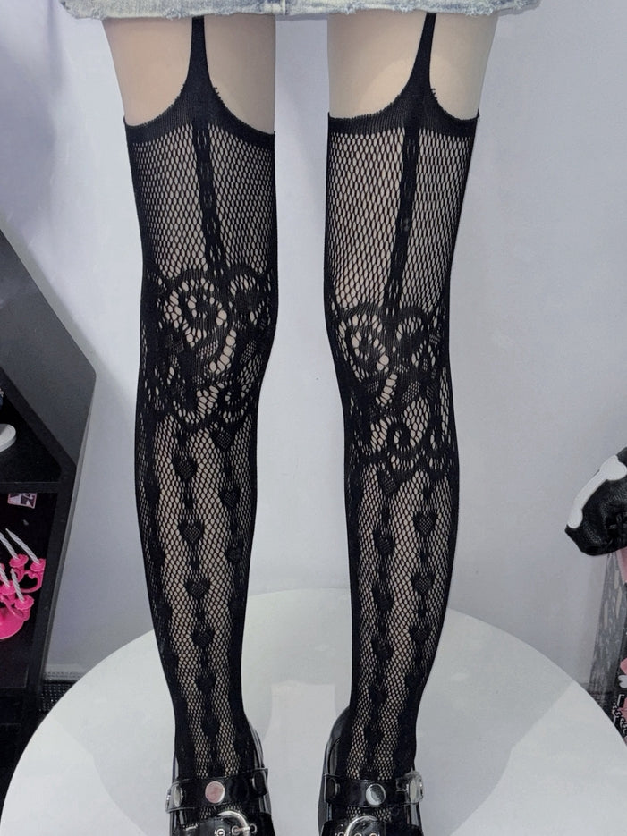 Black/Blue/White Y2K Suspender Stockings