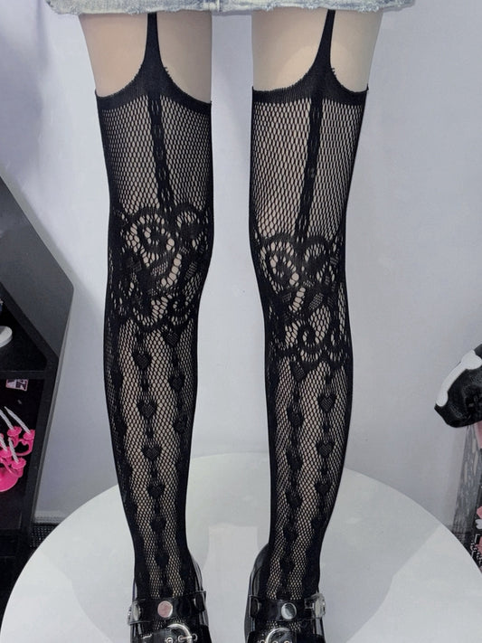 Black/Blue/White Y2K Suspender Stockings