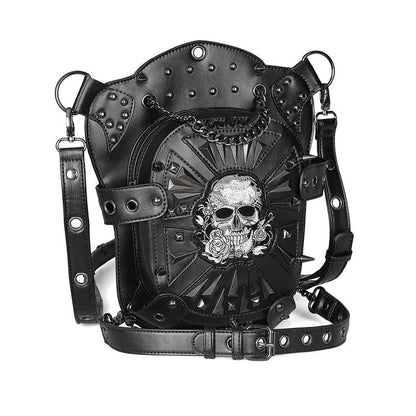 Gothic Punk Studs Skull Black Waist Bag PU Crossbody Bag