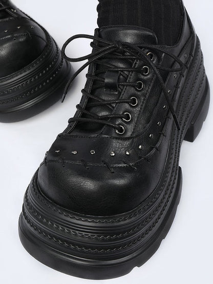 Black Gothic Platforms with Studs Decor & Stitched Details