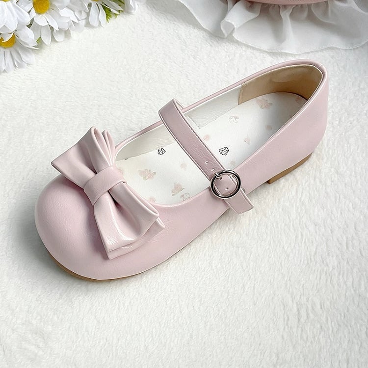 Circle Closure & Bow at Top Round Toe Low-heel Mary Janes in Sweet Lolita