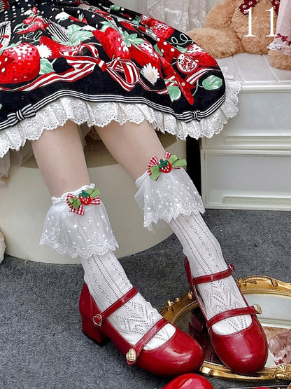 14 Options Black/White Lolita Calf Socks With Bowknot Details And White Lace Cuffs