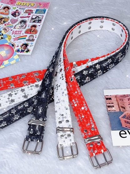 Punk Glitter Stud Waist Belt with Twin Buckles – 7 Colors