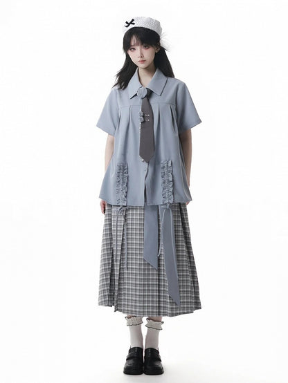 Preppy Style Floral Decorated Gray Necktie