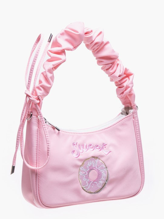 Pink Crossbody&Shoulder Bag With Embroidered Donut And Letter Design