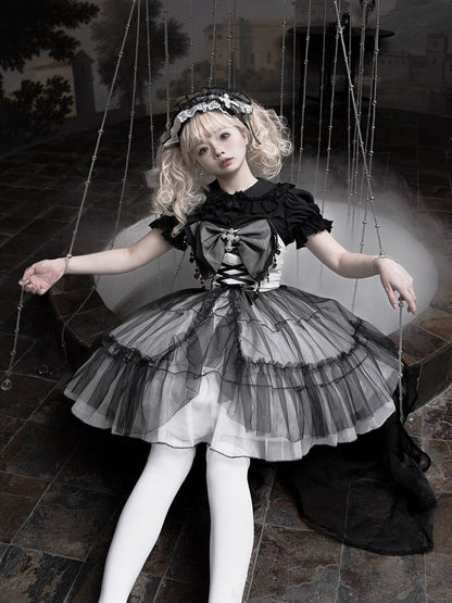 Plus Size Friendly Gothic Cross Big Bow Neckline Jumper Skirt Black and White