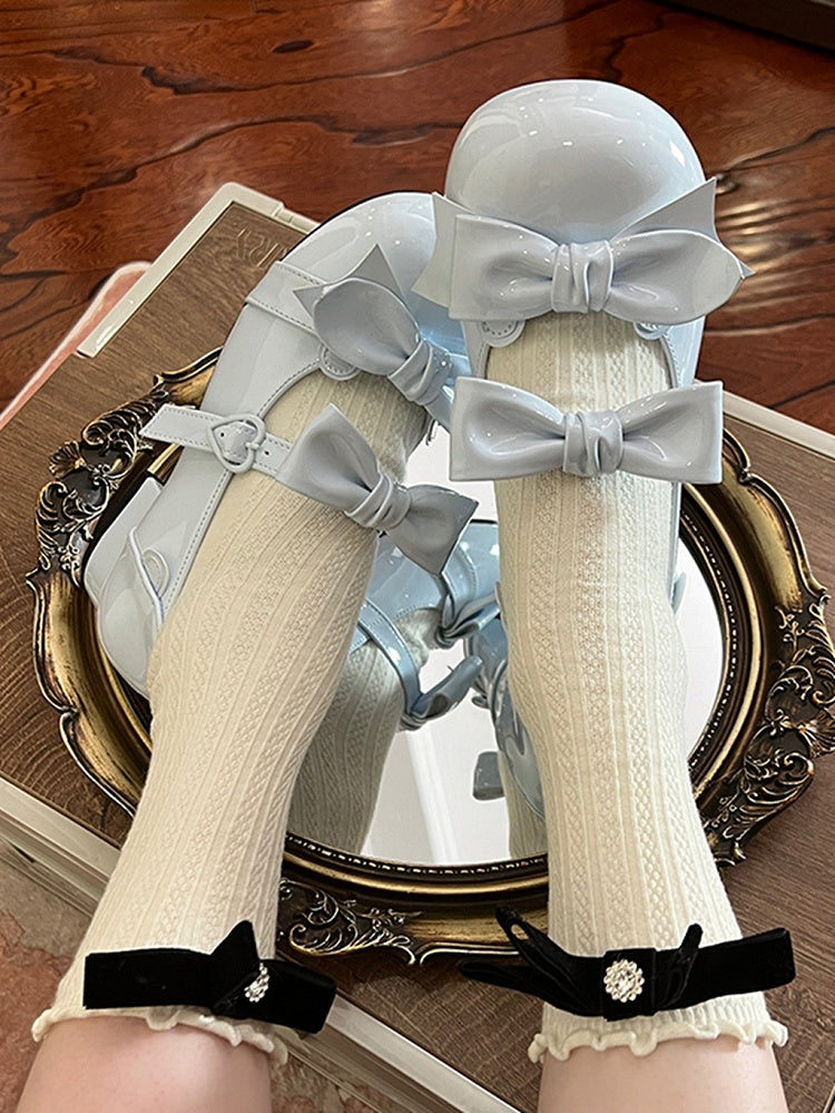 Blue Bow Accents Point Toe Sweet Lolita Block Heels