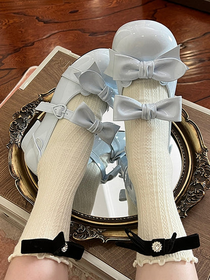 Blue Bow Accents Point Toe Sweet Lolita Block Heels