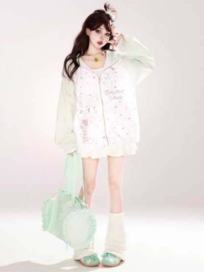 Rhinestones Embellished Foldover Waist White Mini Skirt