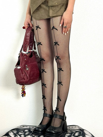 Blue/Black/Red/White Gyaru Fashion Bowknot Details Tights