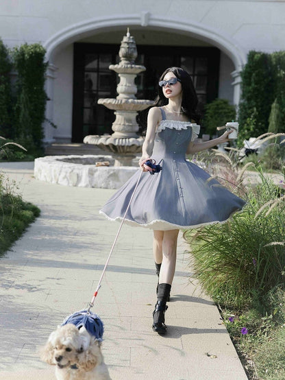 Gray Slim Fit Waist Elegant Lolita Fashion Dress