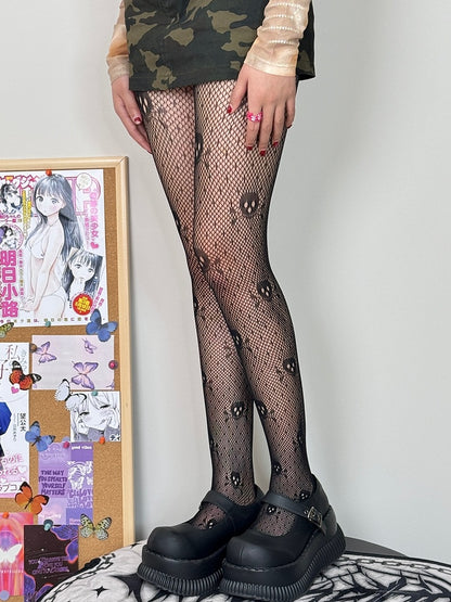 Black Punk Skeleton Pattern Tights