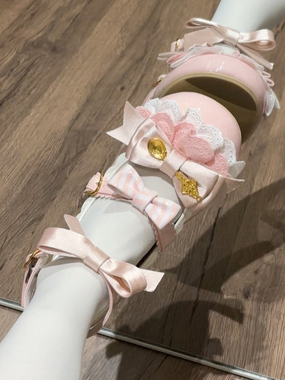 Pink Spoon Decorated Bowknot Details Sweet Lolita High Block Heels