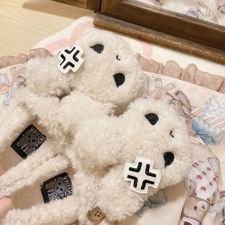 White Plush Bunny Sweet Lolita Slipons
