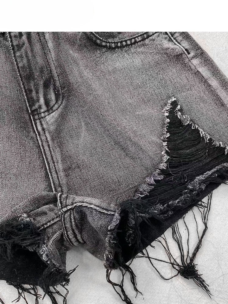 Y2K Bittersweet Black Distressed Holes Design Shorts + Leg Warmers + Red Plaid Accessory