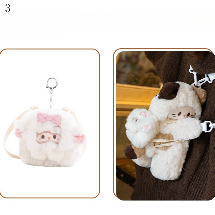 White Kitty-shaped Plush Backpack/Crossbody Bag + 4 Options Keychain Small/Middle/Large Size