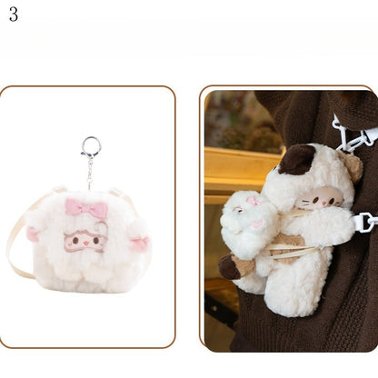 White Kitty-shaped Plush Backpack/Crossbody Bag + 4 Options Keychain Small/Middle/Large Size