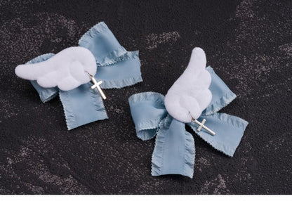 Cross Charm Blue and White Handmade Angel Wings Bowknot Hairclips