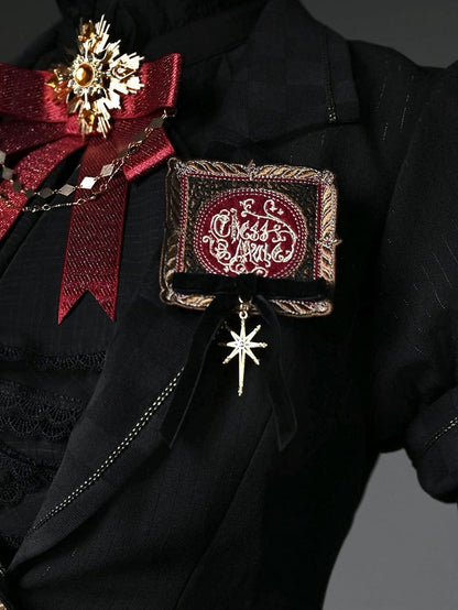 Black / Red / Dark Blue Embroidered Brooch