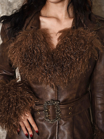 Brown Vintage Mailard Winter Padded Coat PU Leather Fabric