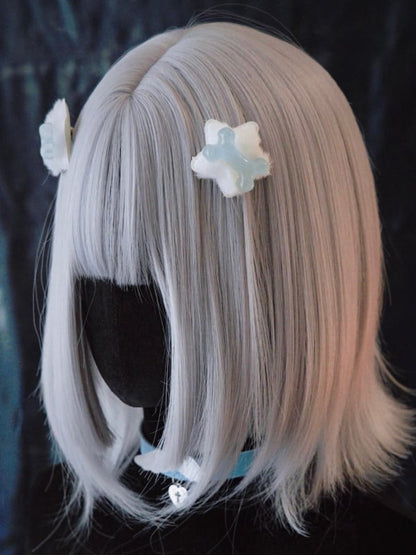 Bones Decorated White Plush Star-shaped Hairclips