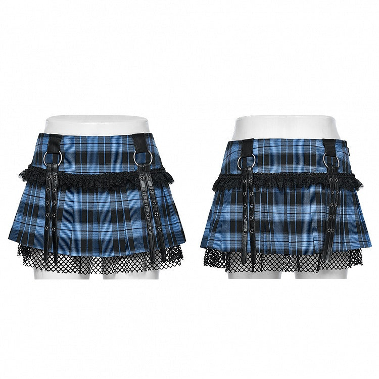 Black and Blue Sweet Punk Pleated Skirt
